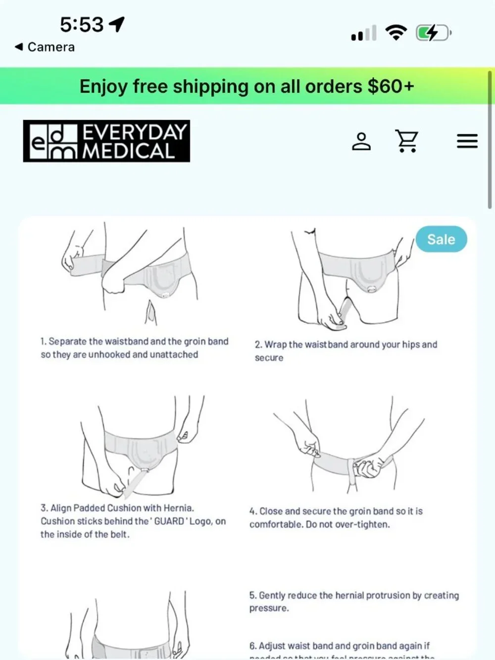 Everyday Medical Orthopedic Hernia Belt Inguinal & Groin Support Truss S/M Black